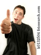 adolescente, com, thums, cima