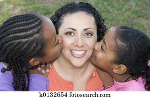Children Kissing Mom