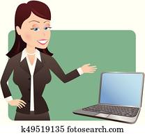 Girl presenting laptop data.eps Girl presenting laptop data.eps