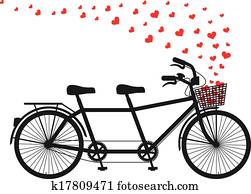 bicicleta de tandem, con, rojo, corazones