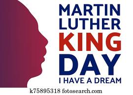 Birthday of Martin Luther King, Jr. MLK Day. Patriotic concept of holiday with silhouette. January 20. Template for background, banner, card, poster with text inscription. Vector EPS10 illustration.