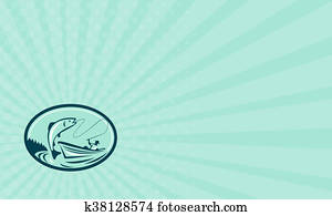 Business card Fly Fisherman Boat Reeling Trout Retro Business card Fly Fisherman Boat Reeling Trout Retro