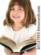 feliz, menina, com, livro grande