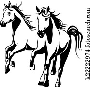 סוסים פראים, -, לבן שחור, וקטור, דוגמה