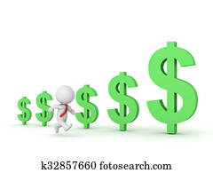 3D Character Businessman Running and Dollar Symbols