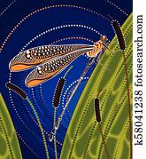 Dragonfly on cattails aboriginal art vector painting Dragonfly on cattails aboriginal art vector painting