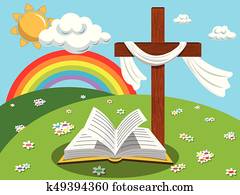 osterbilder, hintergrund, kreuz, bibel öffnen, evangelium, wiese