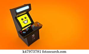 vintage arcade game machine. 3D rendering
