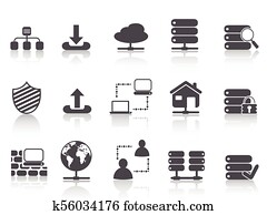 black network server hosting icons set black network server hosting icons set
