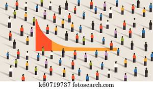 einfache, tabelle, von, langer schwanz, marketing, theorie, für, geschäftsstrategie, vektor, abbildung, von, crowd