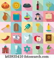 Happy hanukkah icon set, flat style Happy hanukkah icon set, flat style