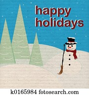 Happy Holidays - Snowman - Aged Paper Happy Holidays - Snowman - Aged Paper