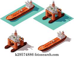 Vector isometric tanker and oil rig Vector isometric tanker and oil rig
