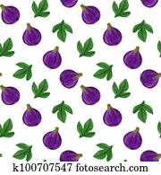 Violet fig with leaves watercolor seamless geometric pattern
