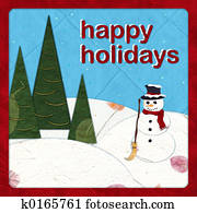 שמח, חופשות, -, נייר, חתוך, איש שלג