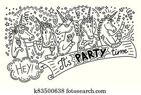 Doodle unicorn party Doodle unicorn party