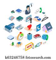 Homelike, ícones, jogo, isometric, estilo