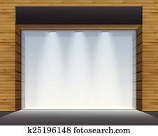 vektor, laden, kleiderladen, frontseite speichern, mit, groß, fenster