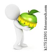 3, vit, folk, hålla ett äpple
