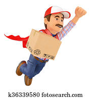 3D Super Delivery man with a box 3D Super Delivery man with a box