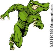 jacaré, ou, crocodilo, mascote, executando