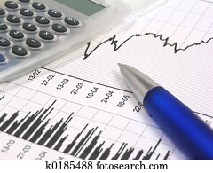 Stock chart with calculator and pen Stock chart with calculator and pen