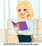 Woman Reading Book Sofa Coffee Woman Reading Book Sofa Coffee