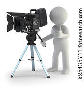 3d, pequeno, pessoas, -, cameraman