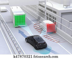 Autonomous car changing lane quickly to avoid a traffic accident Autonomous car changing lane quickly to avoid a traffic accident