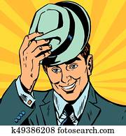 avatar portrait gentle man raises his hat