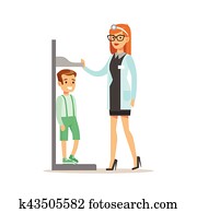 Boy On Medical Check-Up With Female Pediatrician Doctor Doing Physical Examination Measuring His Heights For The Pre-School Health Inspection Boy On Medical Check-Up With Female Pediatrician Doctor Doing Physical Examination Measuring His Heights For The Pre-School Health Inspection