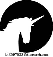 enhörning, huvud, silhuett, framme av, måne