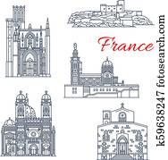 France vector landmark line icons of Marseilles France vector landmark line icons of Marseilles