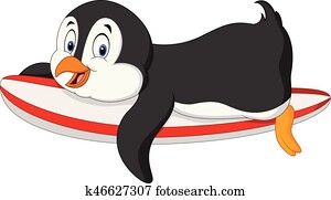 karikatur, surfen, pinguin karikatur, surfen, pinguin