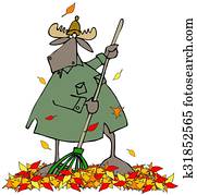 Moose raking autumn leaves Moose raking autumn leaves