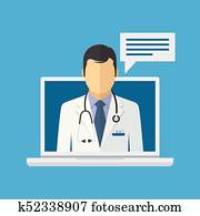 médico en línea, consulta, y, support., médico línea
