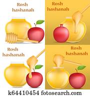 Rosh Hashanah banner concept set, realistic style Rosh Hashanah banner concept set, realistic style