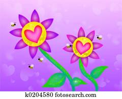 soñador, corazón, flores