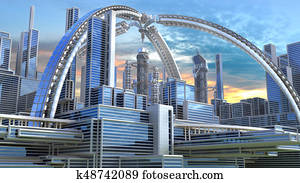 3d, ilustração, de, um, futurista, cidade