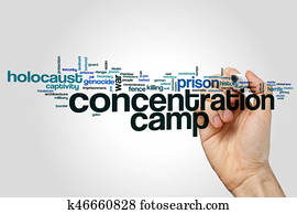 Concentration camp word cloud concept on grey background