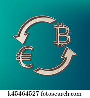 currency exchange sign bitcoin and us dollar vector icon printed at 3d on sea color background clipart k45464541 fotosearch fotosearch