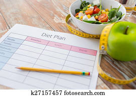 Fin, haut, régime, nourriture, plan, table Fin, haut, régime, nourriture, plan, table