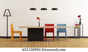 Weiß, stühle, und, tisch, mit, pastell, blau, lauge, in, esszimmer, mit