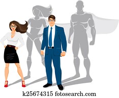 Businessman and business woman office superheroes Businessman and business woman office superheroes