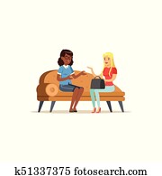 Female patient character talking to psychologist about problems, psychotherapy counseling, psychologist having session with depressed patient vector Illustration Female patient character talking to psychologist about problems, psychotherapy counseling, psychologist having session with depressed patient vector Illustration
