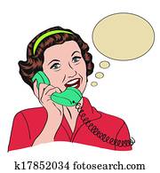 popart, 만화 잡지, retro, 말하고 있는 여성, 얼마 만큼, 전화