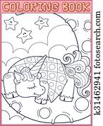 Sleeping little unicorn from fairy tale on the moon.