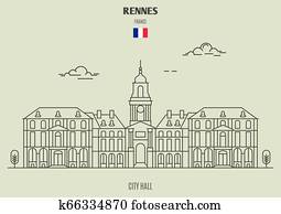 City Hall in Rennes, France. Landmark icon City Hall in Rennes, France. Landmark icon