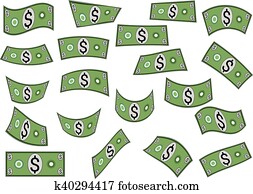 Falling dollars, money, shapes Falling dollars, money, shapes