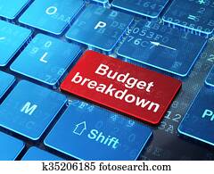 finanças, concept:, orçamento, colapso, ligado, teclado computador, fundo